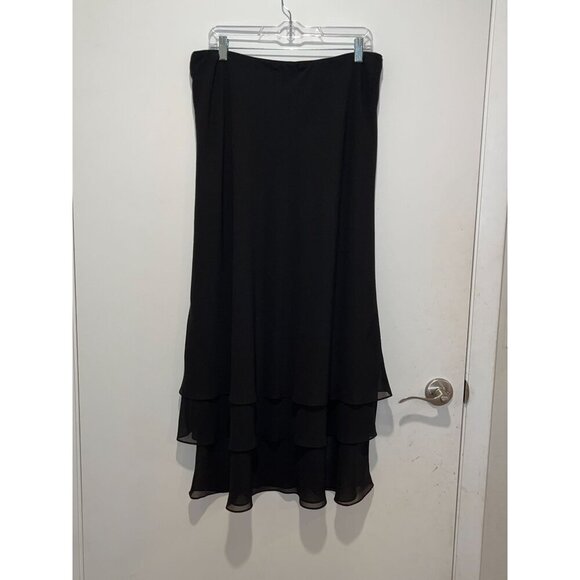 Alex Evenings Petite Black Tiered Chiffon Midi Skirt women's Size LP - Picture 3 of 9